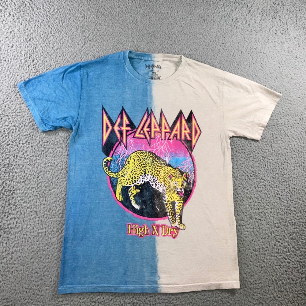 Def Leppard Graphic Tee Men M High N Dry Split Dye Blue Acid Wash 80s Metal Band